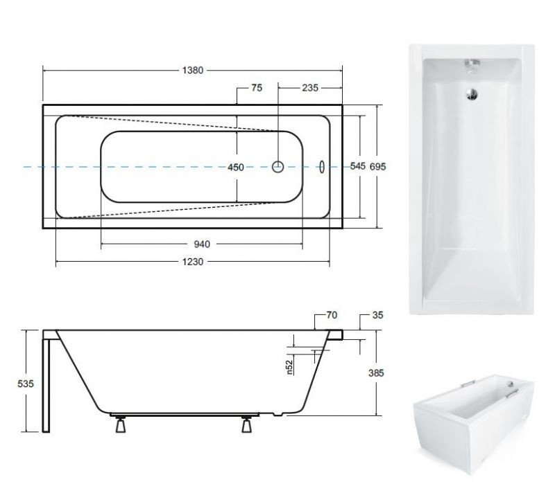 CADA RECTANGULARA ACRYL MODERN 140X70, PICIOARE INCLUSE
